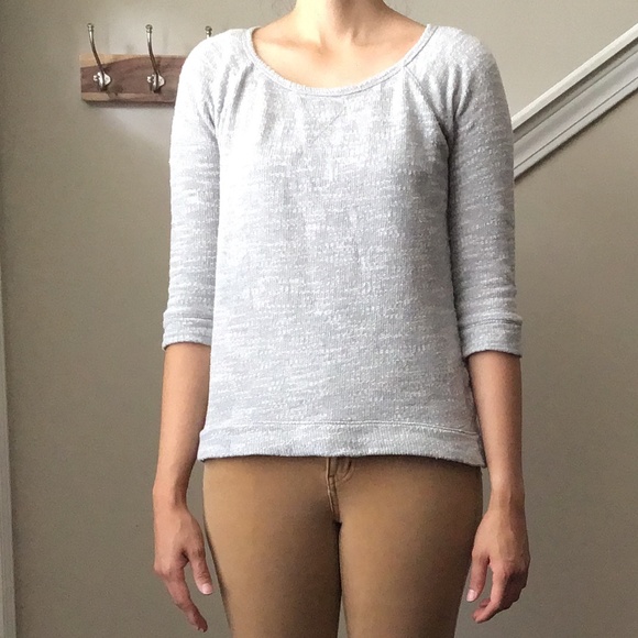 Express Extra Small Heather Gray Baseball Tee with Floral Crochet Back - Picture 5 of 12